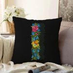 Siyah Zemin Renkli Gül Temalı I Harfi Özel Tasarım Dijital Baskılı Raşel Kadife Yastık Kırlent Kılıfı Realhomes