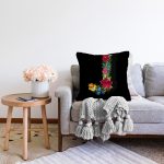 Siyah Zemin Renkli Gül Temalı J Harfi Özel Tasarım Dijital Baskılı Raşel Kadife Yastık Kırlent Kılıfı Realhomes