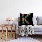 - Sonil-K9603-Gorsel2 - Realhomes  Siyah Zemin Renkli Gül Temalı K Harfi Özel Tasarım Dijital Baskılı Raşel Kadife Yastık Kırlent Kılıfı Realhomes