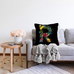 Siyah Zemin Renkli Gül Temalı R Harfi Özel Tasarım Dijital Baskılı Raşel Kadife Yastık Kırlent Kılıfı Realhomes