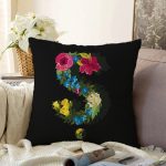 Siyah Zemin Renkli Gül Temalı Ş Harfi Özel Tasarım Dijital Baskılı Raşel Kadife Yastık Kırlent Kılıfı Realhomes