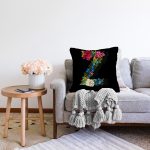 - Sonil-K9621-Gorsel2 - Realhomes  Siyah Zemin Renkli Gül Temalı Z Harfi Özel Tasarım Dijital Baskılı Raşel Kadife Yastık Kırlent Kılıfı Realhomes