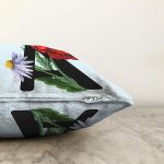 Mavi Zemin Çiçek Desenli Siyah A Harfi Özel Tasarım Dijital Baskılı Raşel Kadife Yastık Kırlent Kılıfı Realhomes