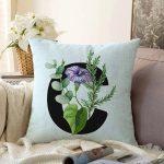 - Sonil-K9625-Gorsel1 - Realhomes Mavi Zemin Çiçek Desenli Siyah C Harfi Özel Tasarım Dijital Baskılı Raşel Kadife Yastık Kırlent Kılıfı Realhomes