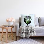 - Sonil-K9626-Gorsel2 - Realhomes Mavi Zemin Çiçek Desenli Siyah Ç Harfi Özel Tasarım Dijital Baskılı Raşel Kadife Yastık Kırlent Kılıfı Realhomes