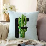 Mavi Zemin Çiçek Desenli Siyah F Harfi Özel Tasarım Dijital Baskılı Raşel Kadife Yastık Kırlent Kılıfı Realhomes