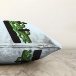 Mavi Zemin Çiçek Desenli Siyah F Harfi Özel Tasarım Dijital Baskılı Raşel Kadife Yastık Kırlent Kılıfı Realhomes