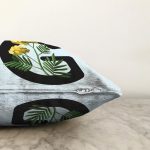 Mavi Zemin Çiçek Desenli Siyah G Harfi Özel Tasarım Dijital Baskılı Raşel Kadife Yastık Kırlent Kılıfı Realhomes