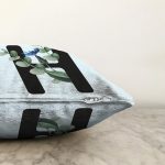 Mavi Zemin Çiçek Desenli Siyah H Harfi Özel Tasarım Dijital Baskılı Raşel Kadife Yastık Kırlent Kılıfı Realhomes