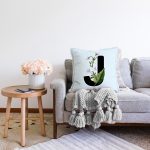 Mavi Zemin Çiçek Desenli Siyah J Harfi Özel Tasarım Dijital Baskılı Raşel Kadife Yastık Kırlent Kılıfı Realhomes