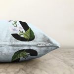 Mavi Zemin Çiçek Desenli Siyah J Harfi Özel Tasarım Dijital Baskılı Raşel Kadife Yastık Kırlent Kılıfı Realhomes