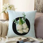 Mavi Zemin Çiçek Desenli Siyah O Harfi Özel Tasarım Dijital Baskılı Raşel Kadife Yastık Kırlent Kılıfı Realhomes