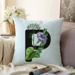 Mavi Zemin Çiçek Desenli Siyah P Harfi Özel Tasarım Dijital Baskılı Raşel Kadife Yastık Kırlent Kılıfı Realhomes