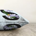 Mavi Zemin Çiçek Desenli Siyah S Harfi Özel Tasarım Dijital Baskılı Raşel Kadife Yastık Kırlent Kılıfı Realhomes