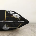 - Sonil-K9687-Gorsel3 - Realhomes  Siyah Zemin Beyaz Gül Motifli Gold A Harfi Özel Tasarım Dijital Baskılı Raşel Kadife Yastık Kırlent Kılıfı Realhomes