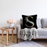 Siyah Zemin Beyaz Gül Motifli Gold S Harfi Özel Tasarım Dijital Baskılı Raşel Kadife Yastık Kırlent Kılıfı Realhomes