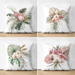 4'lü Mavi Beyaz Gül Tasarımlı Dijital Baskılı Modern Süet Kırlent Kılıfı Seti Realhomes