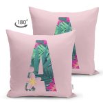Pembe Zemin Tropik Yapraklı A Harfi Özel Tasarım Modern Suet Yastık Kırlent Kılıfı Realhomes