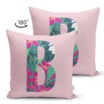 Pembe Zemin Tropik Yapraklı B Harfi Özel Tasarım Modern Suet Yastık Kırlent Kılıfı Realhomes
