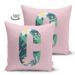 - Suet-K9416-Gorsel2 - Realhomes Pembe Zemin Tropik Yapraklı C Harfi Özel Tasarım Modern Suet Yastık Kırlent Kılıfı Realhomes