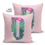 Pembe Zemin Tropik Yapraklı D Harfi Özel Tasarım Modern Suet Yastık Kırlent Kılıfı Realhomes