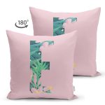 Pembe Zemin Tropik Yapraklı E Harfi Özel Tasarım Modern Suet Yastık Kırlent Kılıfı Realhomes