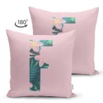 - Suet-K9419-Gorsel2 - Realhomes Pembe Zemin Tropik Yapraklı F Harfi Özel Tasarım Modern Suet Yastık Kırlent Kılıfı Realhomes