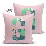 - Suet-K9420-Gorsel2 - Realhomes Pembe Zemin Tropik Yapraklı G Harfi Özel Tasarım Modern Suet Yastık Kırlent Kılıfı Realhomes