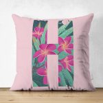 Pembe Zemin Tropik Yapraklı H Harfi Özel Tasarım Modern Suet Yastık Kırlent Kılıfı Realhomes