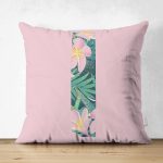 Pembe Zemin Tropik Yapraklı I Harfi Özel Tasarım Modern Suet Yastık Kırlent Kılıfı Realhomes