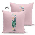 - Suet-K9423-Gorsel2 - Realhomes Pembe Zemin Tropik Yapraklı İ Harfi Özel Tasarım Modern Suet Yastık Kırlent Kılıfı Realhomes