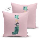 Pembe Zemin Tropik Yapraklı J Harfi Özel Tasarım Modern Suet Yastık Kırlent Kılıfı Realhomes