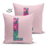 - Suet-K9426-Gorsel2 - Realhomes Pembe Zemin Tropik Yapraklı L Harfi Özel Tasarım Modern Suet Yastık Kırlent Kılıfı Realhomes
