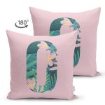 - Suet-K9429-Gorsel2 - Realhomes Pembe Zemin Tropik Yapraklı O Harfi Özel Tasarım Modern Suet Yastık Kırlent Kılıfı Realhomes
