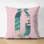 - Suet-K9430-Gorsel1 - Realhomes Pembe Zemin Tropik Yapraklı Ö Harfi Özel Tasarım Modern Suet Yastık Kırlent Kılıfı Realhomes