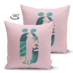 - Suet-K9430-Gorsel2 - Realhomes Pembe Zemin Tropik Yapraklı Ö Harfi Özel Tasarım Modern Suet Yastık Kırlent Kılıfı Realhomes