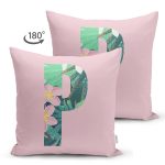 - Suet-K9431-Gorsel2 - Realhomes Pembe Zemin Tropik Yapraklı P Harfi Özel Tasarım Modern Suet Yastık Kırlent Kılıfı Realhomes