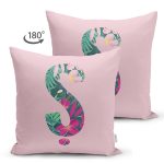 Pembe Zemin Tropik Yapraklı Ş Harfi Özel Tasarım Modern Suet Yastık Kırlent Kılıfı Realhomes