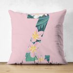 Pembe Zemin Tropik Yapraklı Z Harfi Özel Tasarım Modern Suet Yastık Kırlent Kılıfı Realhomes