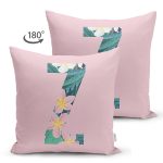 Pembe Zemin Tropik Yapraklı Z Harfi Özel Tasarım Modern Suet Yastık Kırlent Kılıfı Realhomes