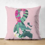 Pembe Zemin Tropik Yapraklı & Harfi Özel Tasarım Modern Suet Yastık Kırlent Kılıfı Realhomes