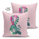 Pembe Zemin Tropik Yapraklı & Harfi Özel Tasarım Modern Suet Yastık Kırlent Kılıfı Realhomes