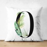 Beyaz Zemin Yaprak Motifli Siyah 0 Rakamı Özel Tasarım Modern Suet Yastık Kırlent Kılıfı Realhomes