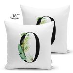 Beyaz Zemin Yaprak Motifli Siyah 0 Rakamı Özel Tasarım Modern Suet Yastık Kırlent Kılıfı Realhomes