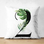 Beyaz Zemin Yaprak Motifli Siyah 2 Rakamı Özel Tasarım Modern Suet Yastık Kırlent Kılıfı Realhomes