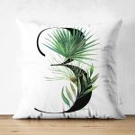 Beyaz Zemin Yaprak Motifli Siyah 3 Rakamı Özel Tasarım Modern Suet Yastık Kırlent Kılıfı Realhomes