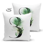 Beyaz Zemin Yaprak Motifli Siyah 3 Rakamı Özel Tasarım Modern Suet Yastık Kırlent Kılıfı Realhomes