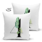 - Suet-K9448-Gorsel2 - Realhomes Beyaz Zemin Yaprak Motifli Siyah 4 Rakamı Özel Tasarım Modern Suet Yastık Kırlent Kılıfı Realhomes