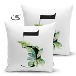 - Suet-K9449-Gorsel2 - Realhomes Beyaz Zemin Yaprak Motifli Siyah 5 Rakamı Özel Tasarım Modern Suet Yastık Kırlent Kılıfı Realhomes