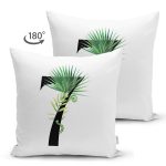 Beyaz Zemin Yaprak Motifli Siyah 7 Rakamı Özel Tasarım Modern Suet Yastık Kırlent Kılıfı Realhomes